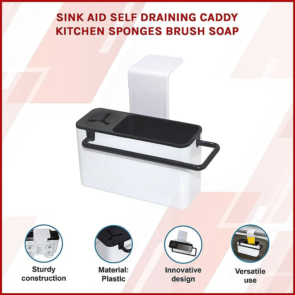 Sink Aid Self-Draining Caddy for Kitchen Sponges Brush Soap