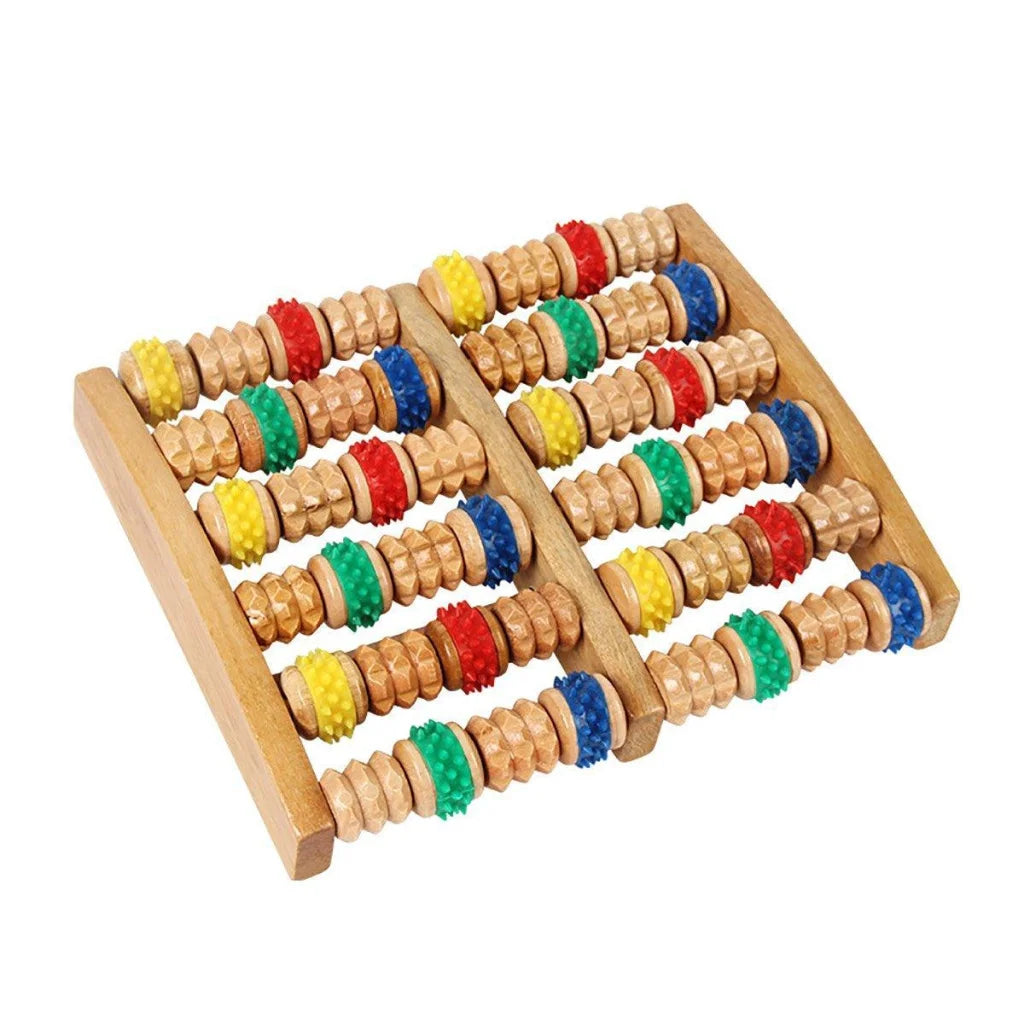 Six-Row Wooden Foot Roller Massager Colourful Relaxation