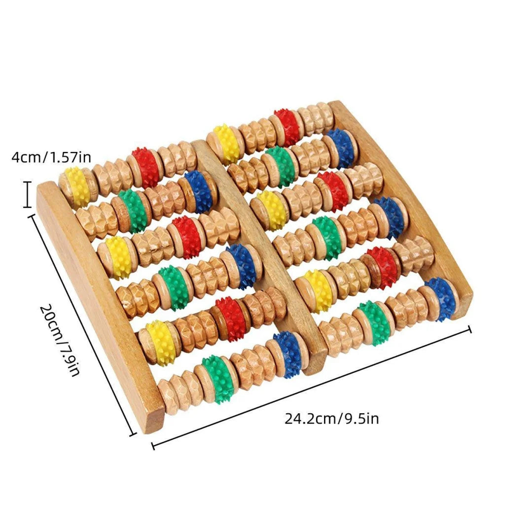 Six-Row Wooden Foot Roller Massager Colourful Relaxation