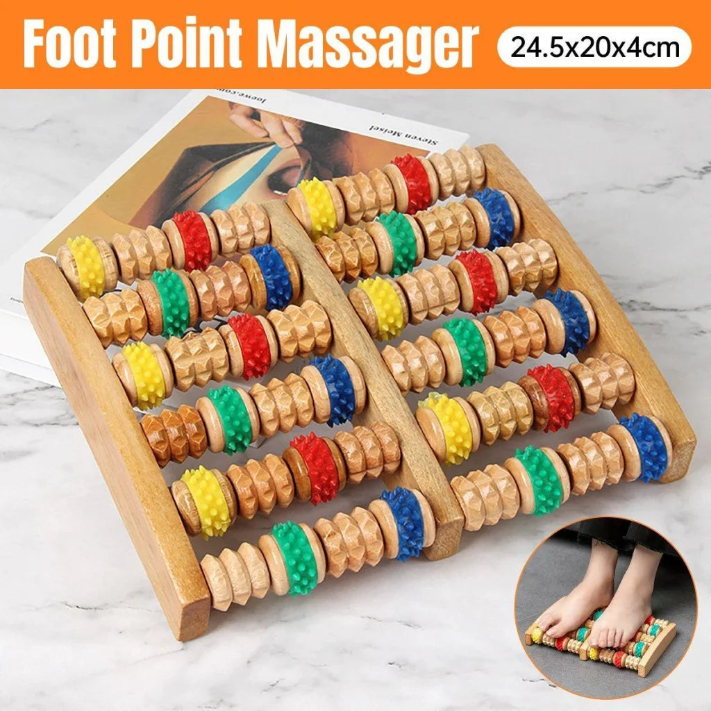 Six-Row Wooden Foot Roller Massager Colourful Relaxation