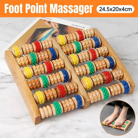 Six-Row Wooden Foot Roller Massager Colourful Relaxation