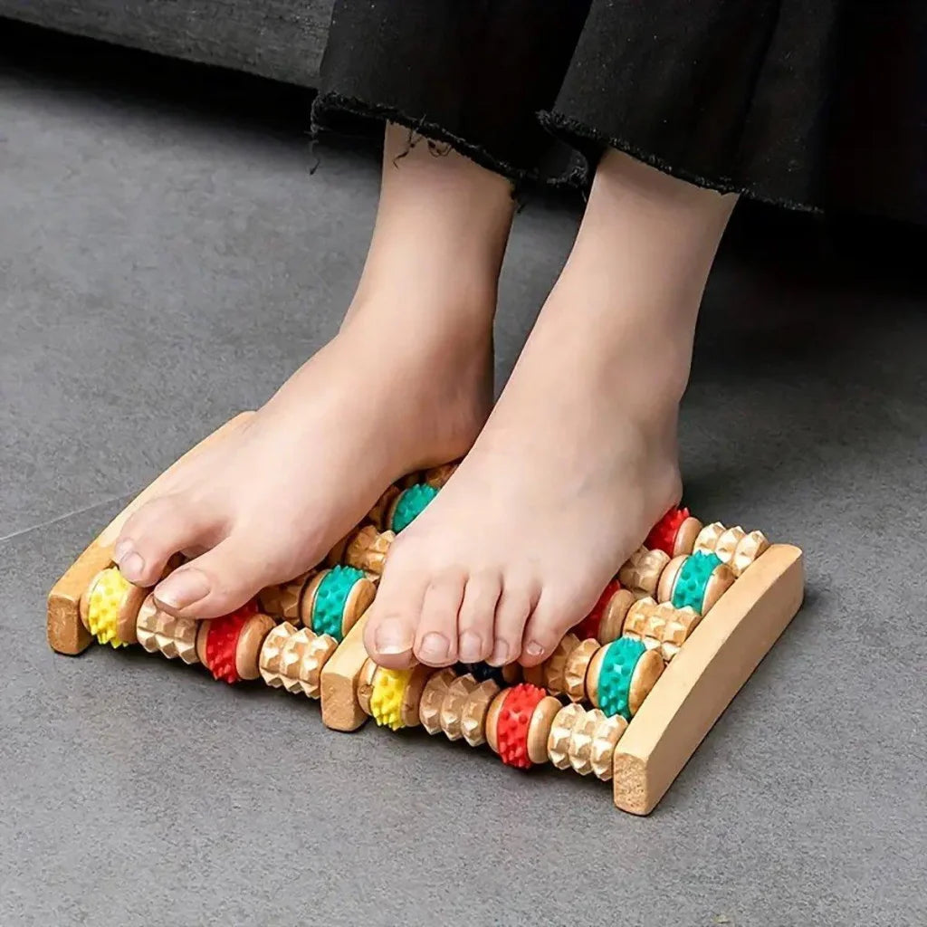 Six-Row Wooden Foot Roller Massager Colourful Relaxation