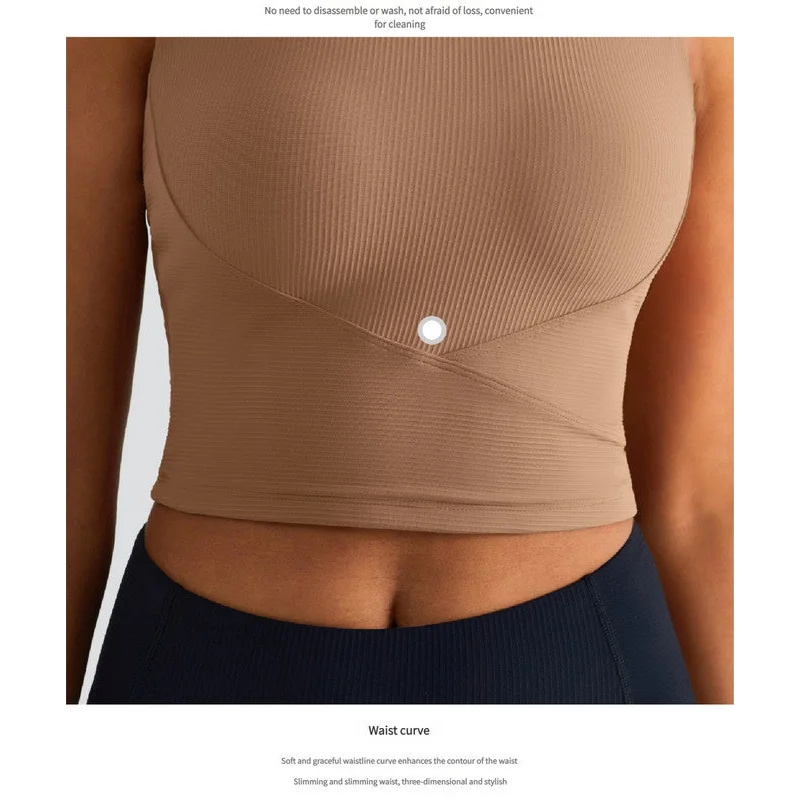 Size 6 Brown Fixed Cup Sports Bra with Cross-Back Design