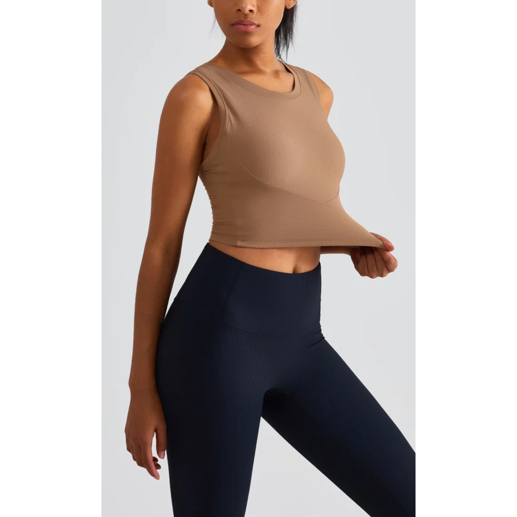 Size 8 Brown Fixed Cup Sports Bra with Cross-Back Design