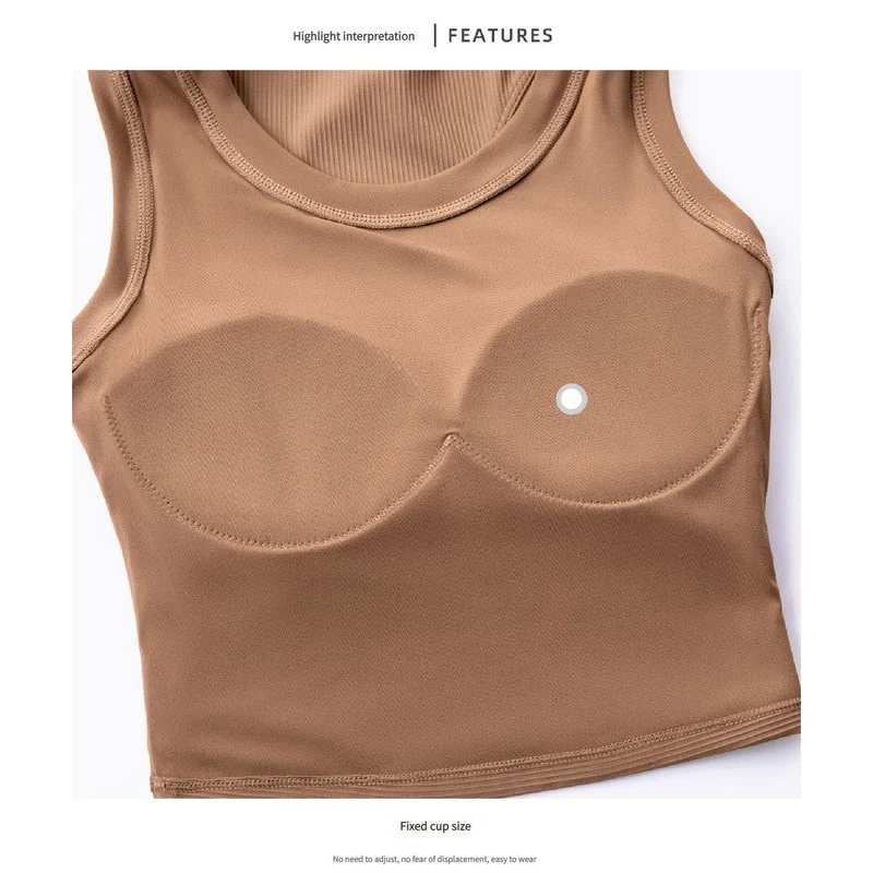 Size 8 Brown Fixed Cup Sports Bra with Cross-Back Design