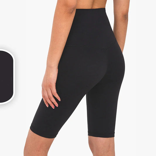 Size L Black Seamless High-Waisted Yoga Shorts for Women
