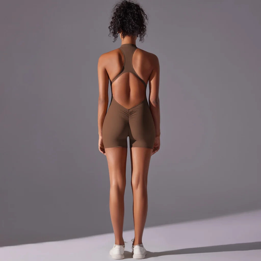 Size L Brown High-Impact Seamless Bodysuit - Nude Feel Yoga