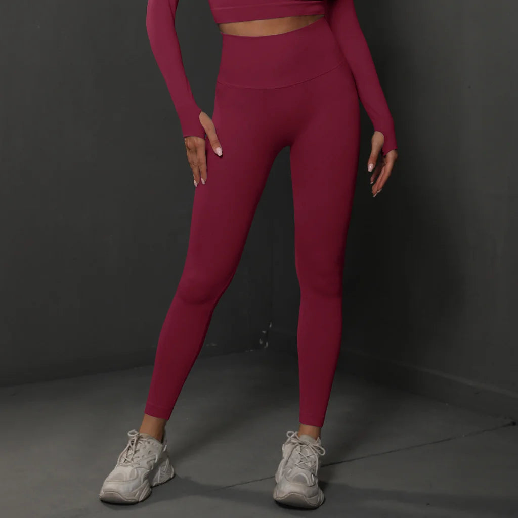 Size L Claret Red Seamless High-Waisted Yoga Pants
