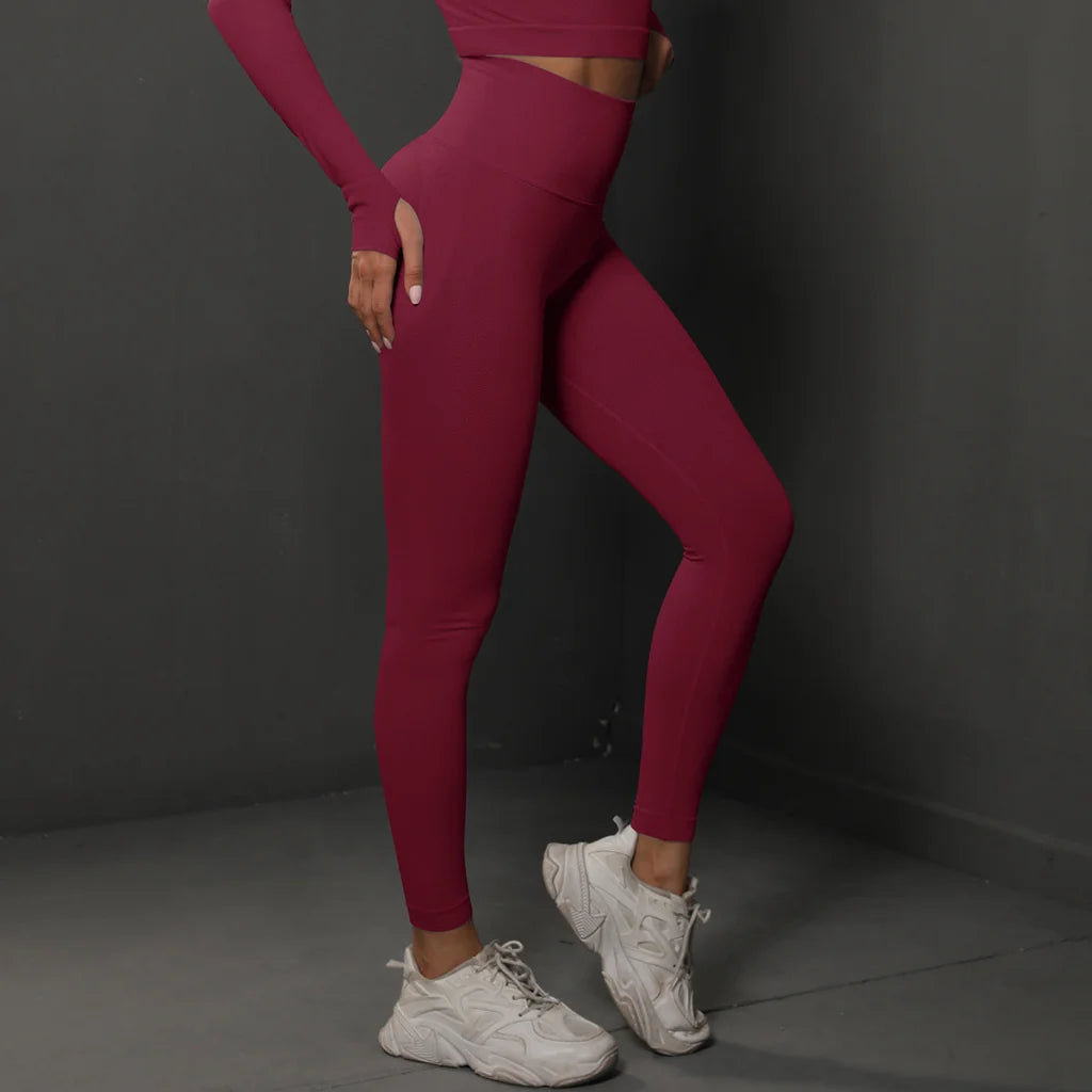 Size L Claret Red Seamless High-Waisted Yoga Pants