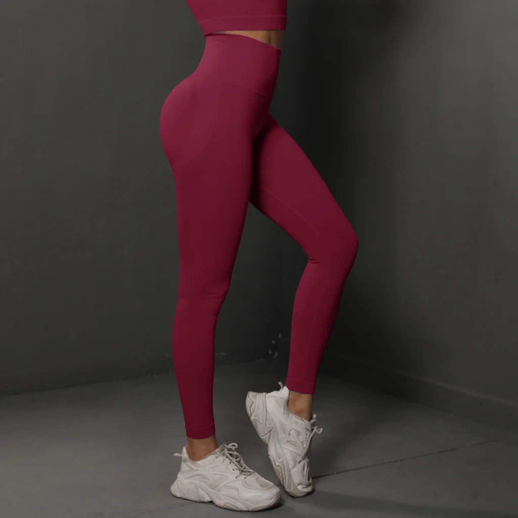 Size L Claret Red Seamless High-Waisted Yoga Pants
