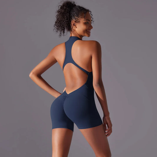 Size L Dark Blue High-Impact Seamless Bodysuit - Nude Feel