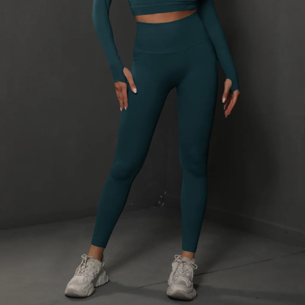 Size L Dark Green Seamless High-Waisted Yoga Pants