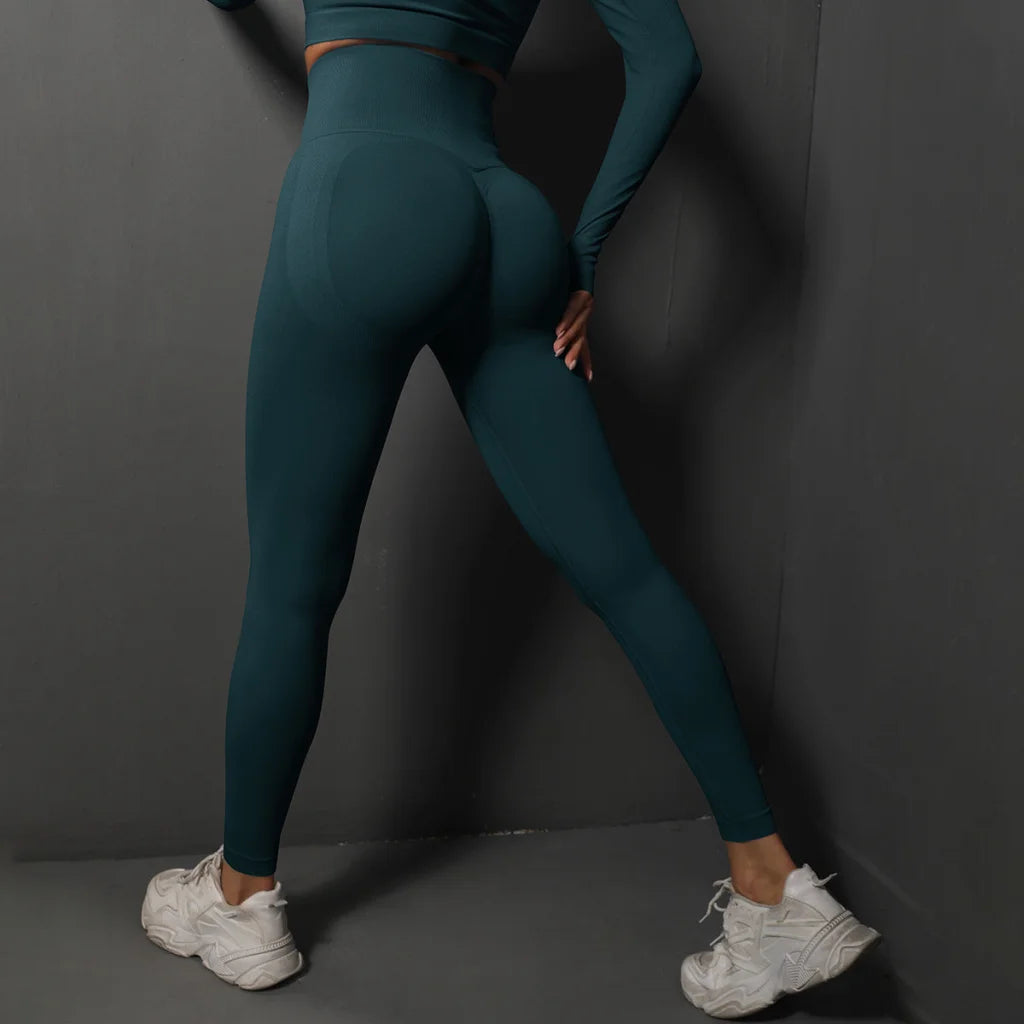 Size L Dark Green Seamless High-Waisted Yoga Pants