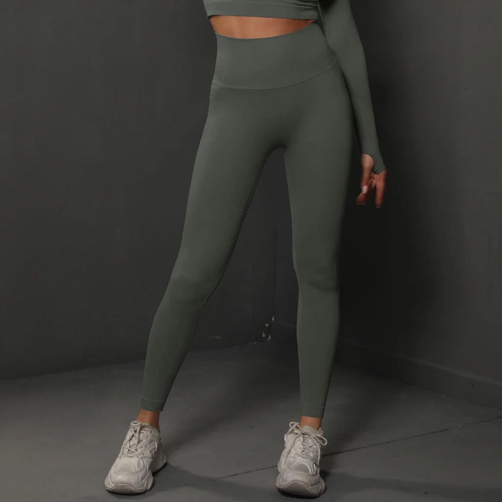 Size L Dark Grey Seamless High-Waisted Yoga Pants for Women