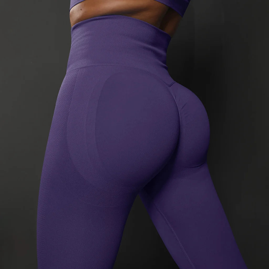 Size L Dark Purple Seamless High-Waisted Yoga Pants