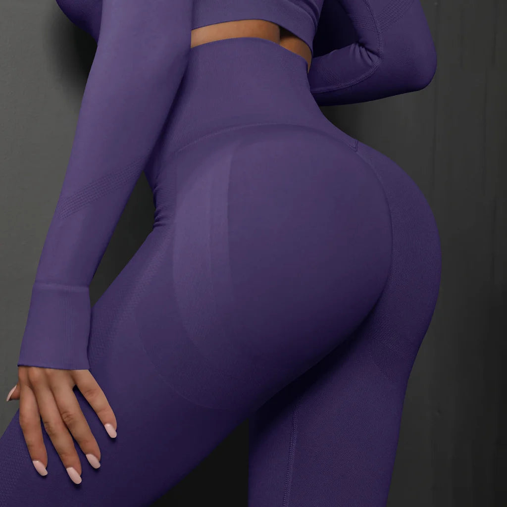 Size L Dark Purple Seamless High-Waisted Yoga Pants