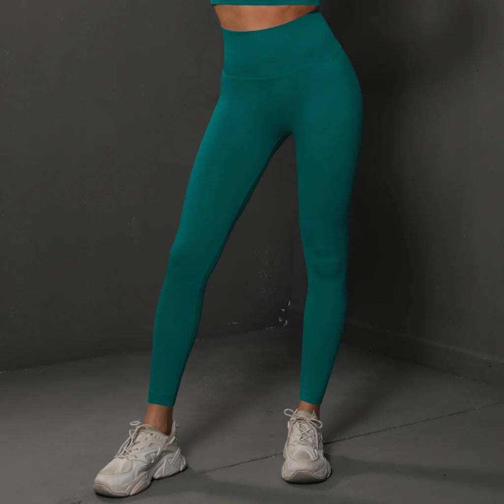 Size L Green Seamless High-Waisted Yoga Pants for Women