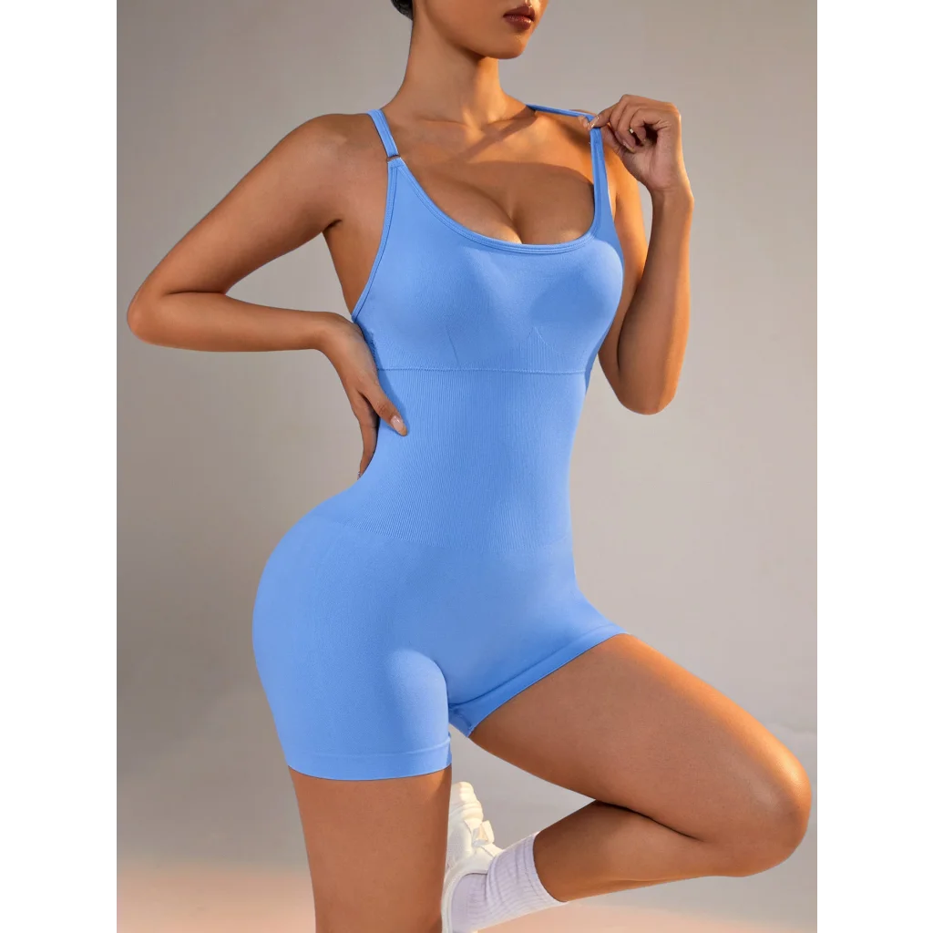 Size L Light Blue Nylon Seamless Yoga Bodysuit - Women’s