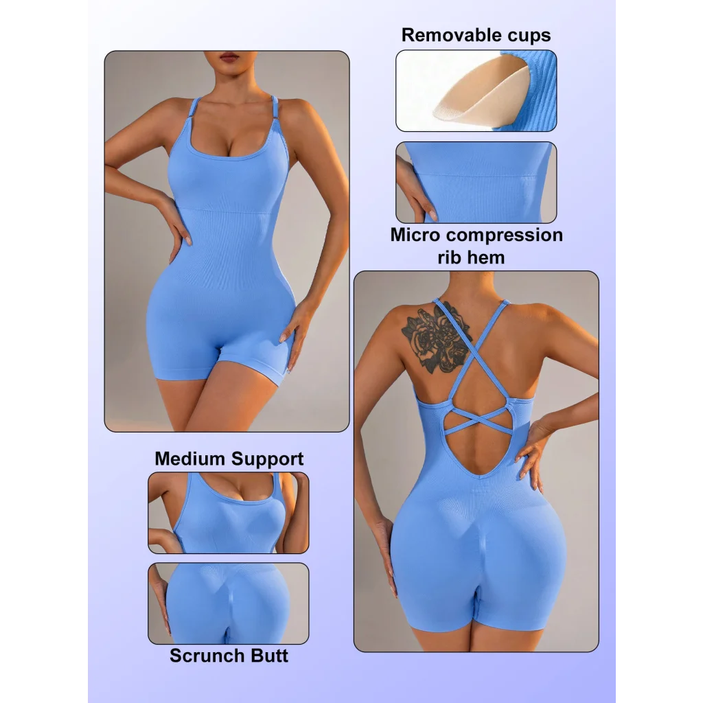 Size L Light Blue Nylon Seamless Yoga Bodysuit - Women’s