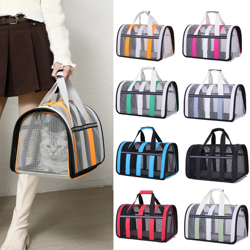 Size L Light Green And White Foldable Pet Carrier Bag