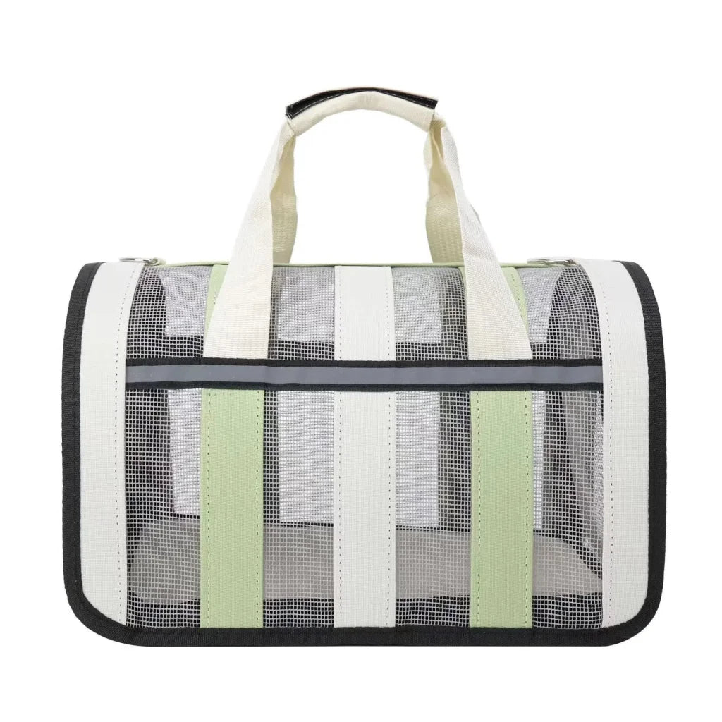 Size L Light Green And White Foldable Pet Carrier Bag