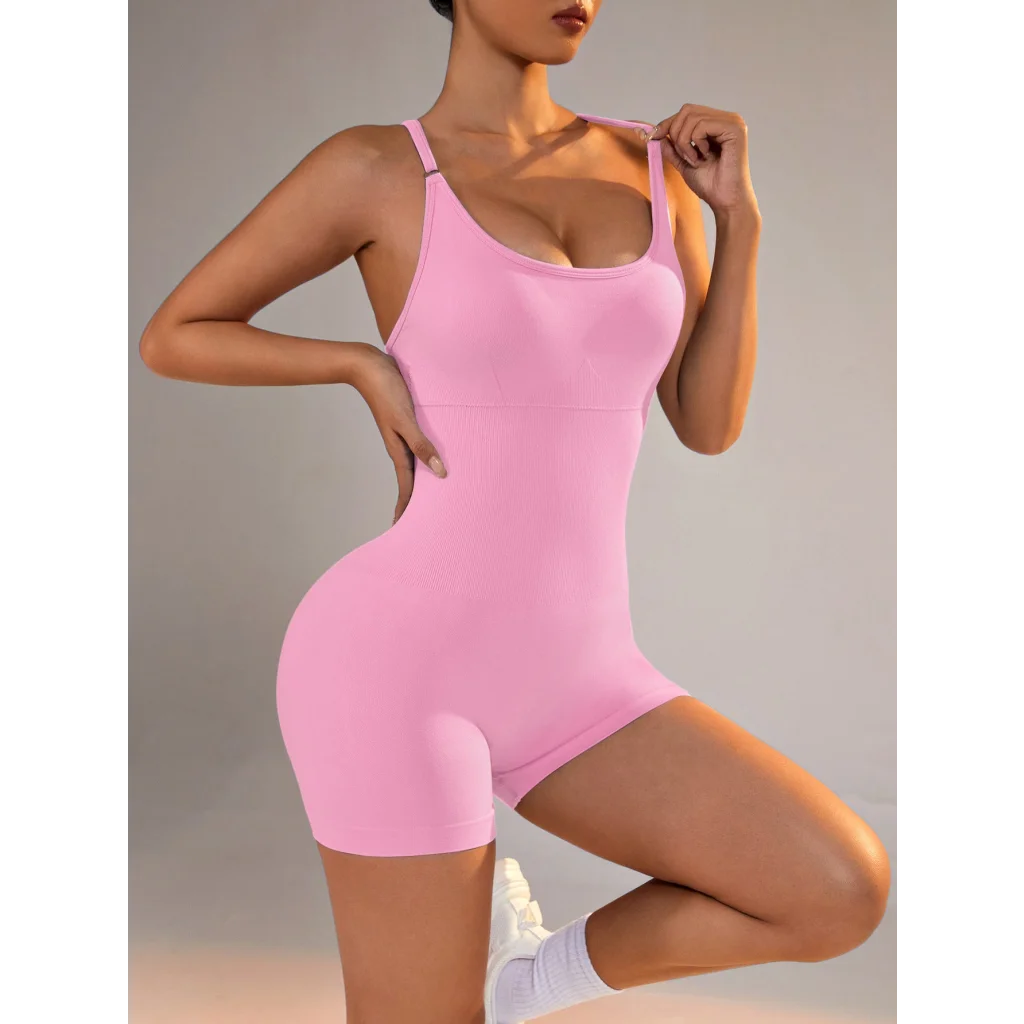 Size L Light Pink Grey Nylon Seamless Yoga Bodysuit