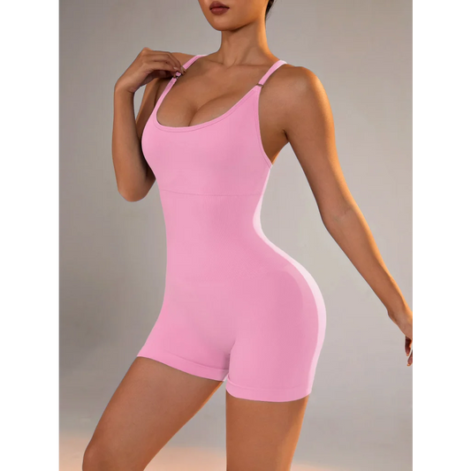 Size L Light Pink Grey Nylon Seamless Yoga Bodysuit