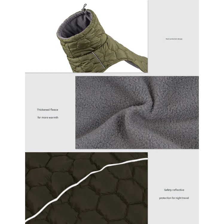 Size L Olive Green Warm Quilted Dog Winter Coat