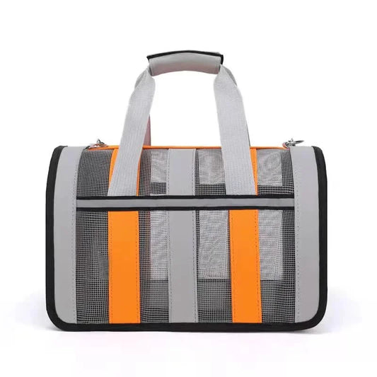 Size L Orange And Grey Foldable Pet Carrier Bag