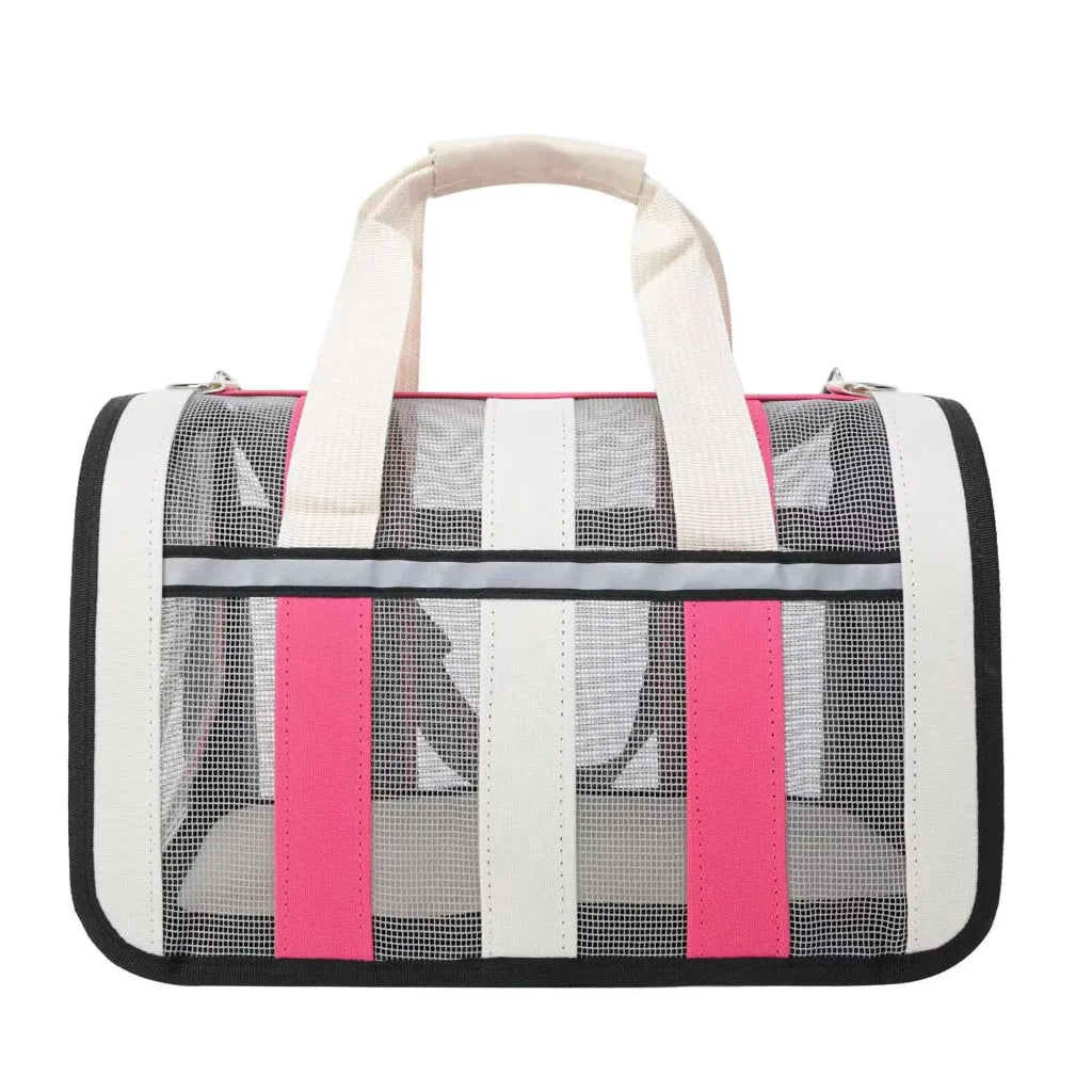 Size L Pink And White Foldable Pet Carrier Bag