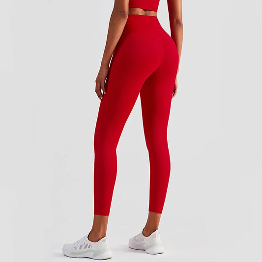 Size L Red High-Waisted Seamless Yoga Pants for Women