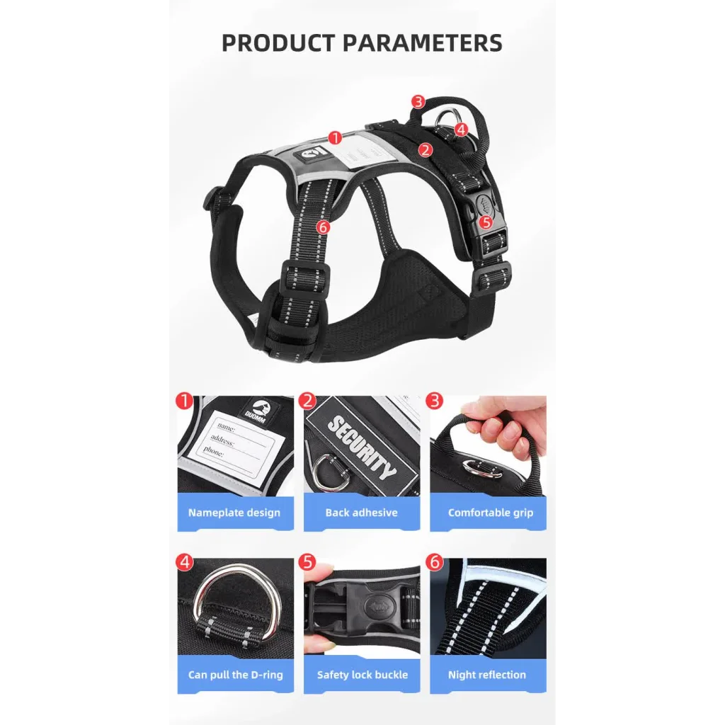 Size L Red Reflective No-Pull Dog Harness - Adjustable &