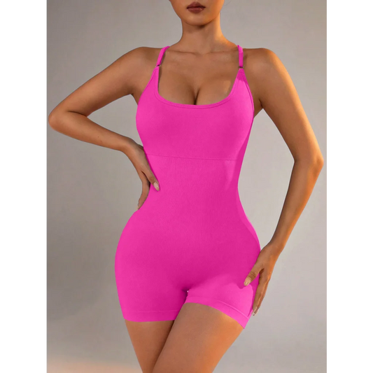 Size L Rose Red Grey Nylon Seamless Yoga Bodysuit - Women’s
