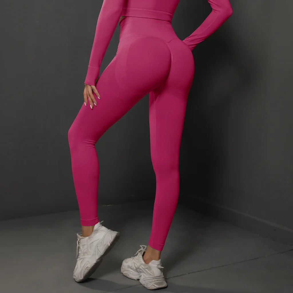 Size L Rose Red Seamless High-Waisted Yoga Pants for Women