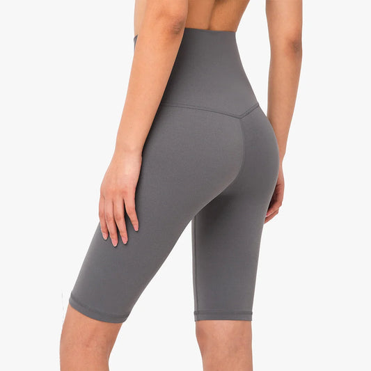Size L Titanium Grey Seamless High-Waisted Yoga Shorts