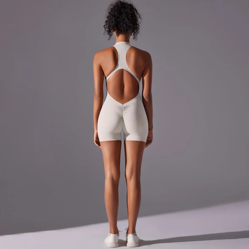 Size L White Gray High-Impact Seamless Bodysuit - Nude Feel