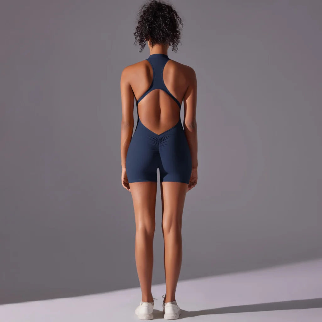 Size M Dark Blue High-Impact Seamless Bodysuit - Nude Feel