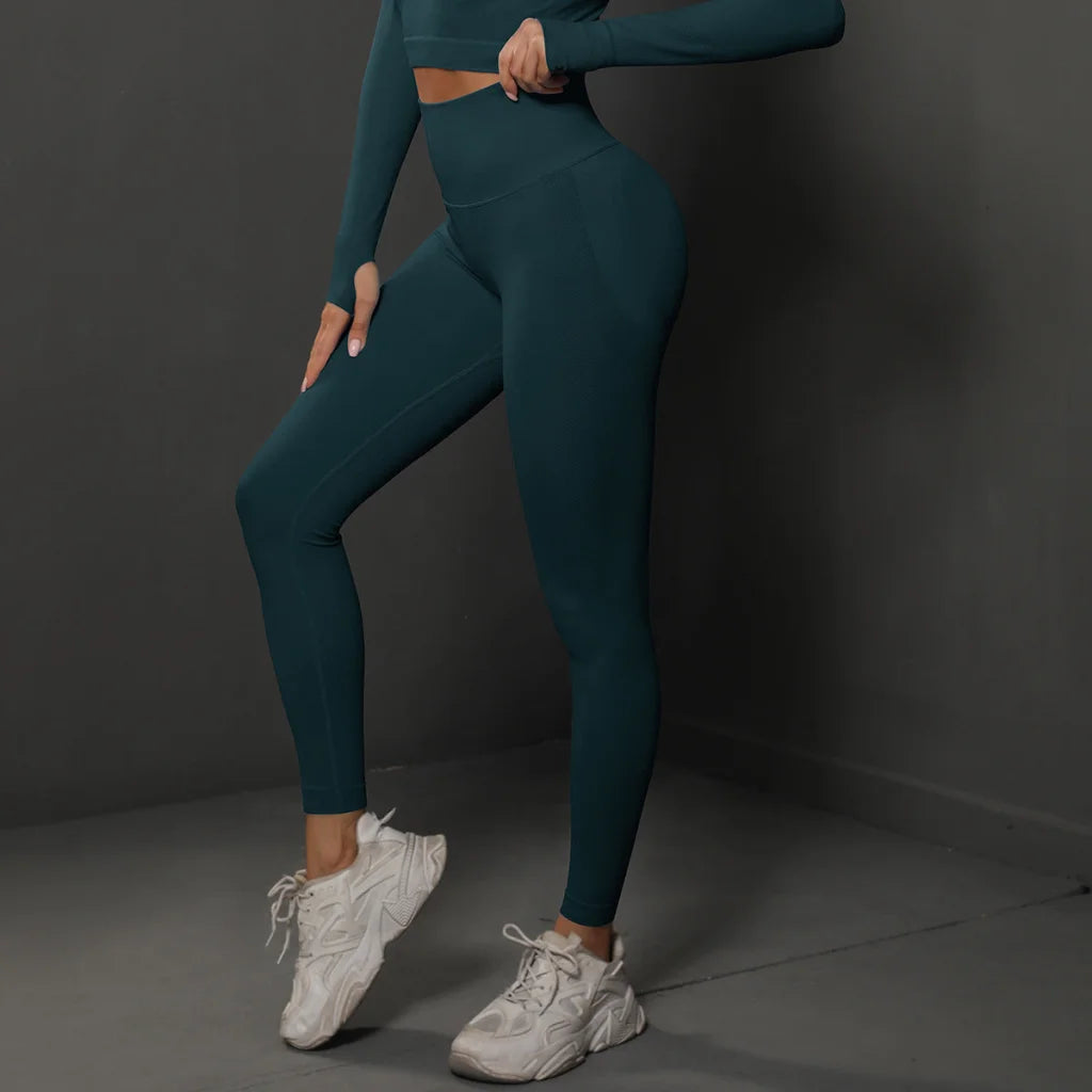 Size M Dark Green Seamless High-Waisted Yoga Pants