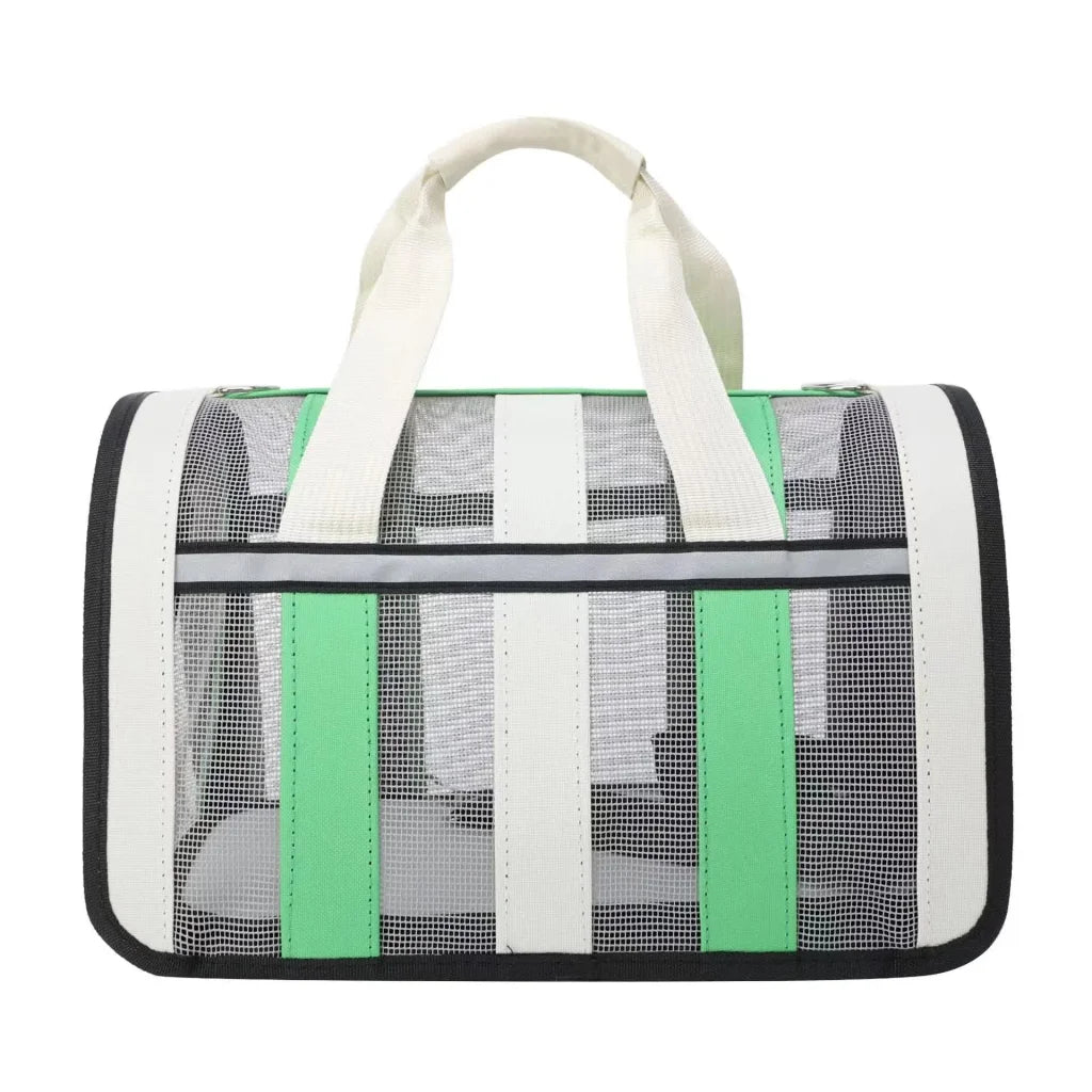 Size M Green And White Foldable Pet Carrier Bag