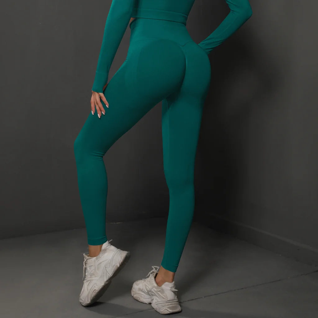 Size M Green Seamless High-Waisted Yoga Pants for Women