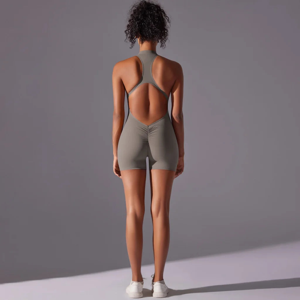 Size M Grey High-Impact Seamless Bodysuit - Nude Feel Yoga