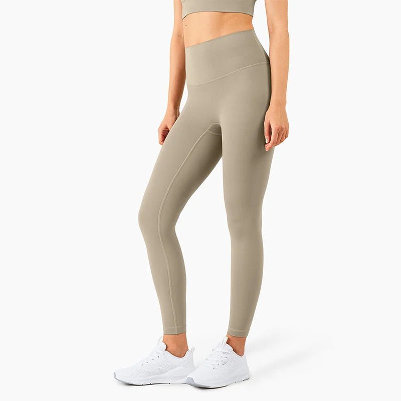 Size M Khaki High-Waisted Seamless Yoga Pants for Women