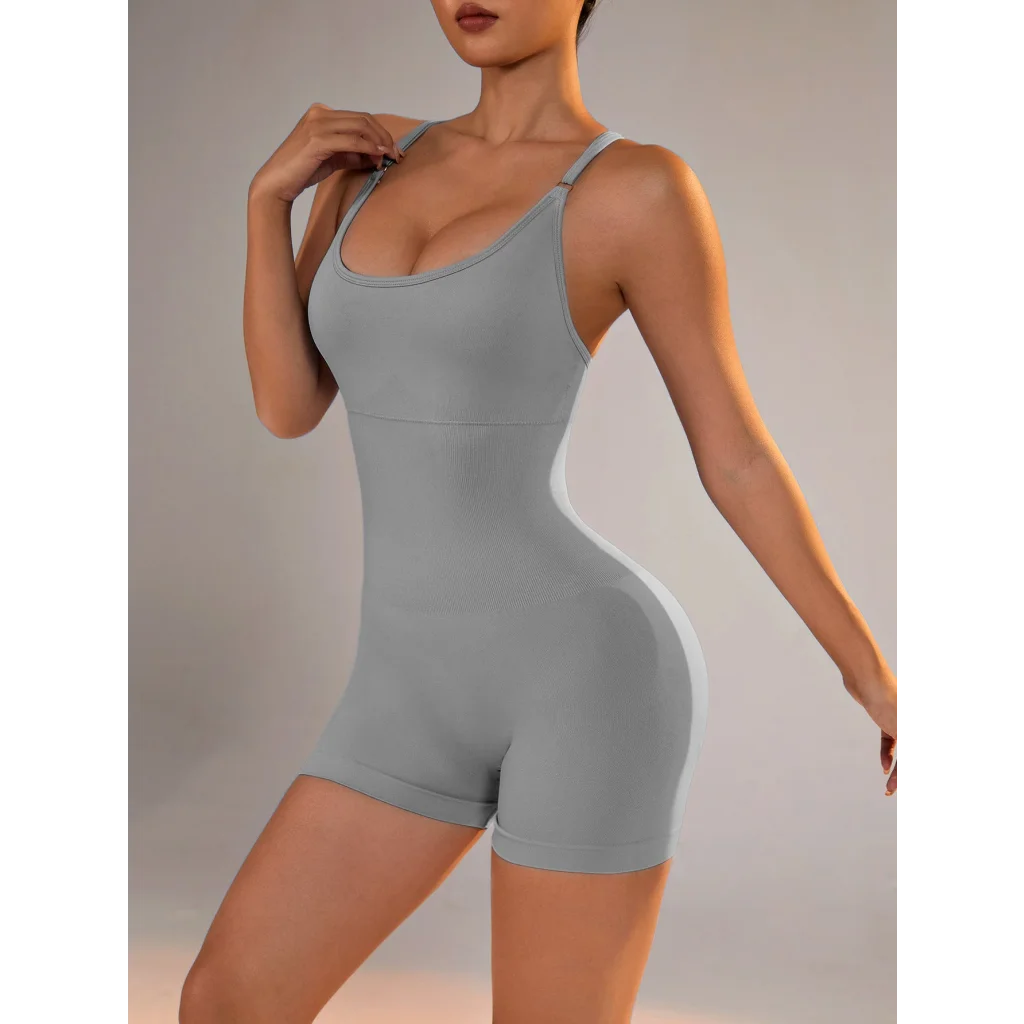 Size M Light Grey Nylon Seamless Yoga Bodysuit - Women’s
