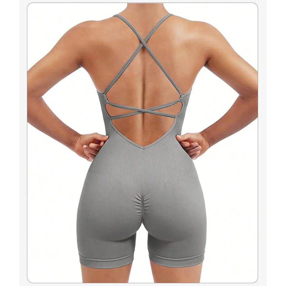 Size M Light Grey Nylon Seamless Yoga Bodysuit - Women’s