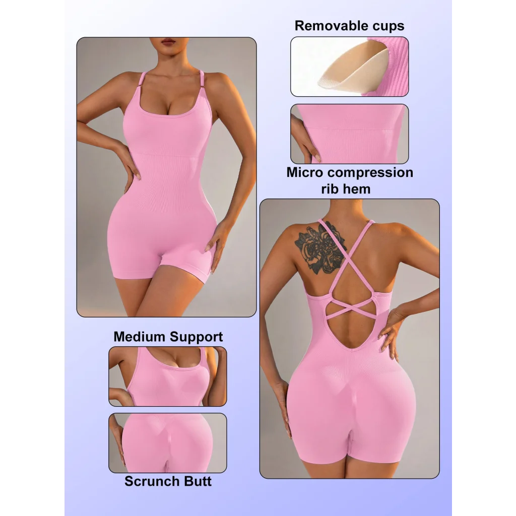 Size M Light Pink Grey Nylon Seamless Yoga Bodysuit