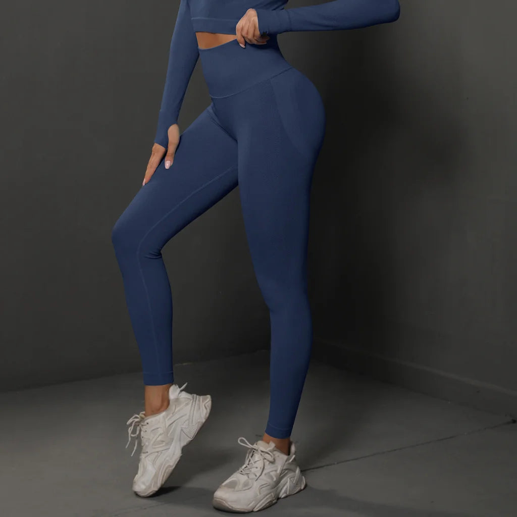 Size M Navy Blue Seamless High-Waisted Yoga Pants for Women