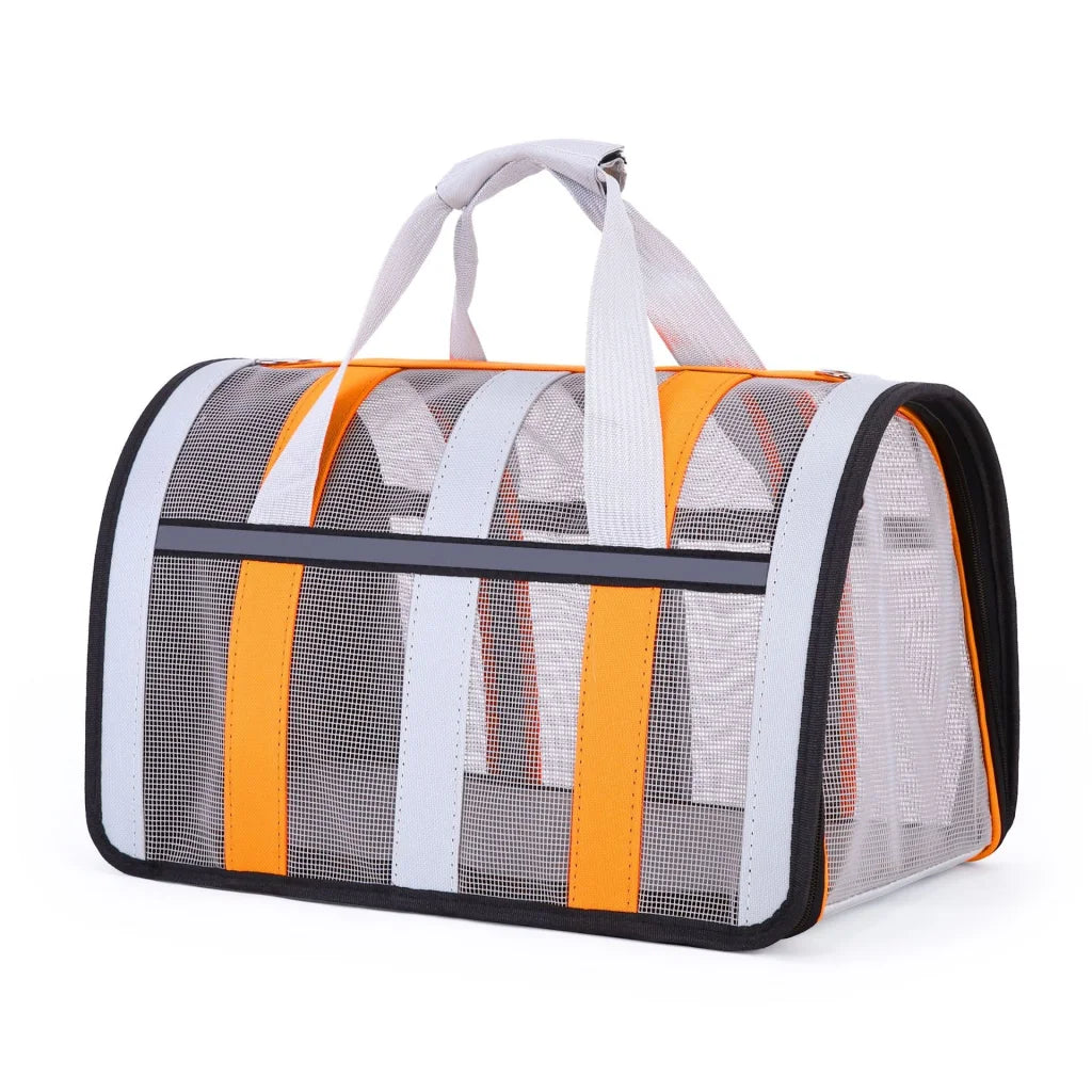 Size M Orange And Grey Foldable Pet Carrier Bag