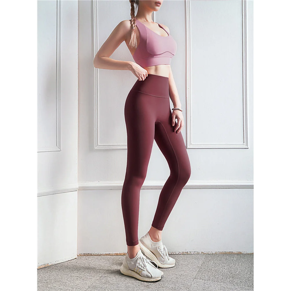 Size M Pink High-Waisted Seamless Yoga Pants for Women