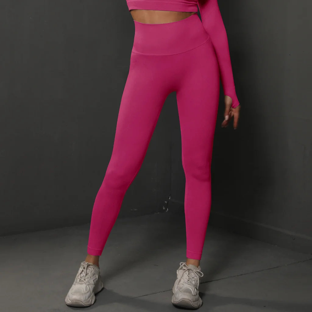 Size M Rose Red Seamless High-Waisted Yoga Pants for Women
