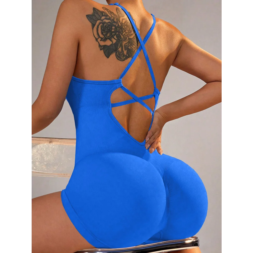 Size M Royal Blue Nylon Seamless Yoga Bodysuit - Women’s
